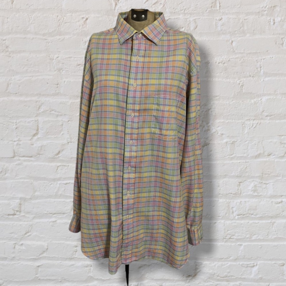 Tom James Plaid Pastels Custom Tailored Collared … - image 1